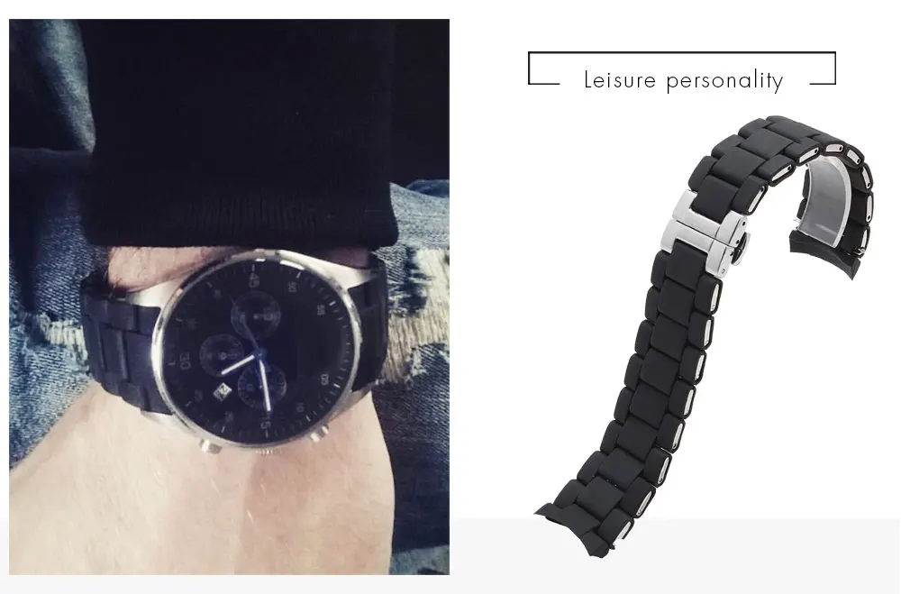 Стальной резиновый силиконовый ремешок для часов для Армани AR5905 AR5906 AR5915 AR5920 спортивные часы ремешок для мужчин и женщин Бабочка Пряжка 20 мм 23 мм