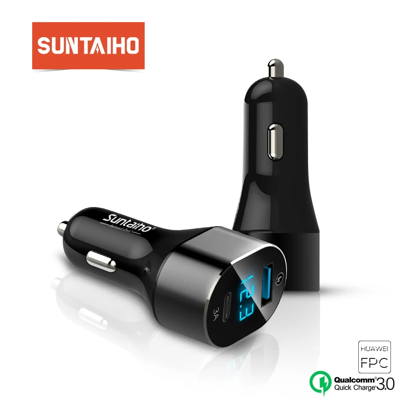 

Suntaiho 3.0 Quick Type C Micro USB LED Car Charger for iPhone 8 plus 5V3A Dual USB Mobile Phone Tablet Car-charger galaxy S8 S9