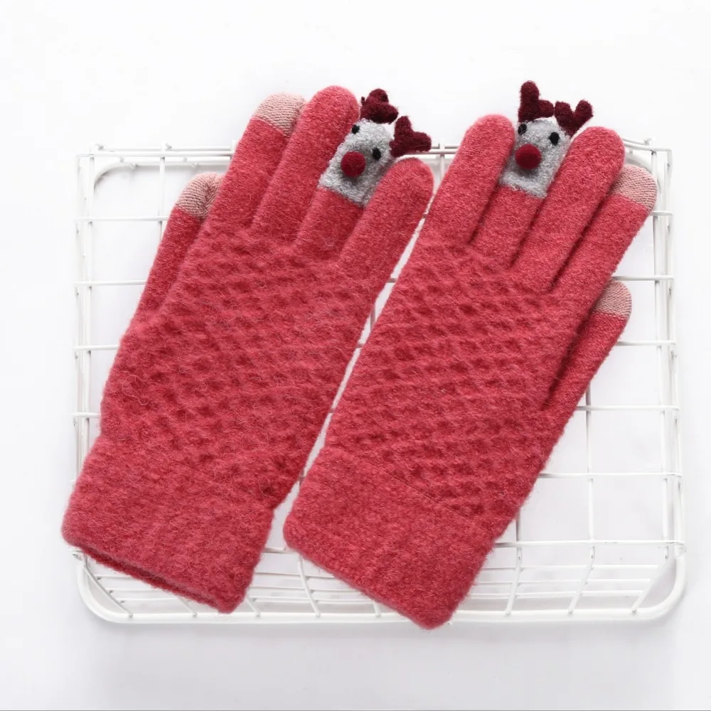 Милые детские зимние вязаные перчатки с сенсорным экраном, теплые варежки для бега для девочек, женские супер теплые перчатки