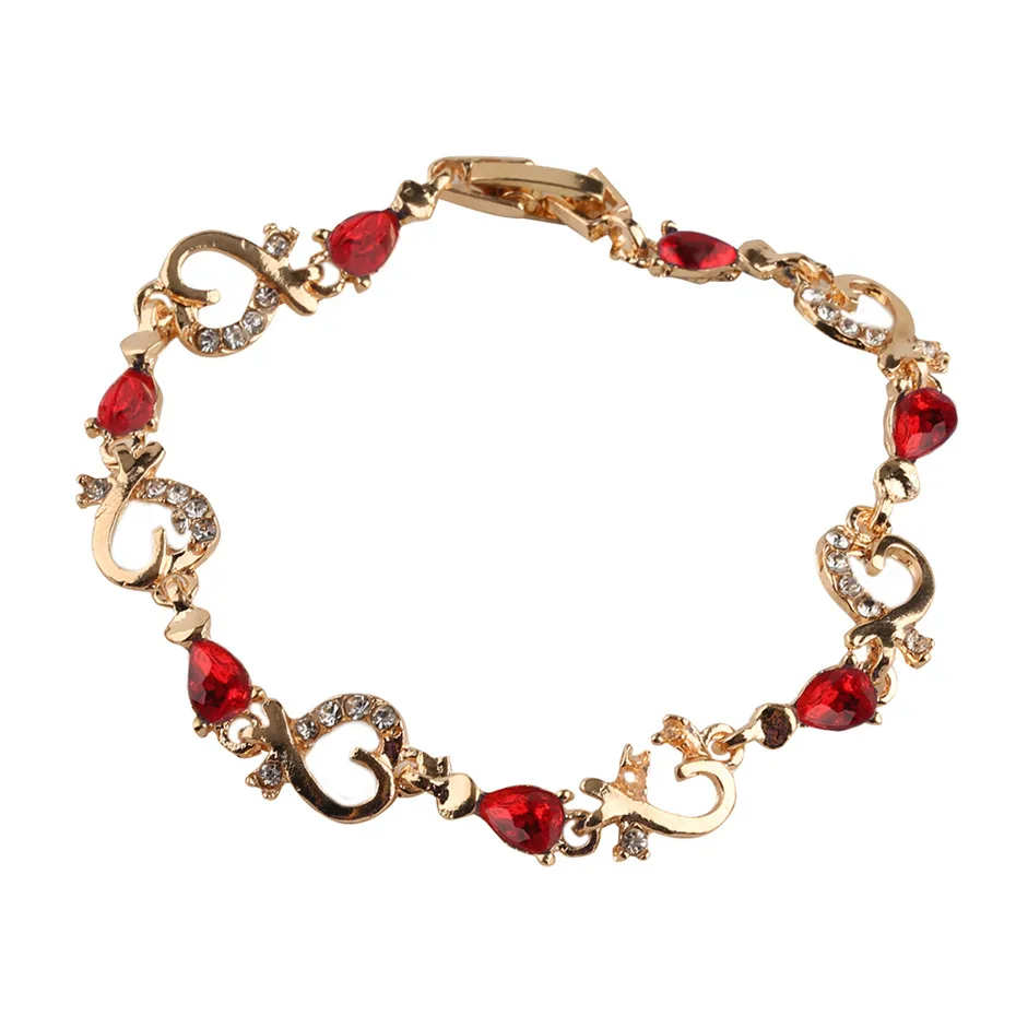 Luxurious Red Stone Bracelets Stylish Shine Heart Crystal Charm Chain