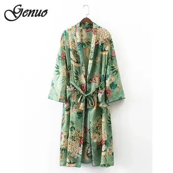 

Vintage Ethnic Floral Print Sashes Kimono Shirt Women 2019 New Fashion Cardigan Casual Blouse Tops blusas chemise femme