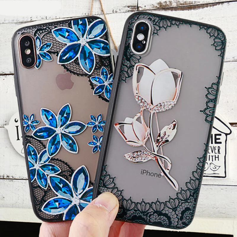 Модные телефонные Шкафы для iPhone X XS MAX XR 6s 7 8 плюс плотный чехол кружевной цветок