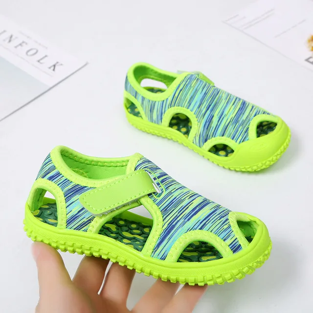 ActhInK New Kids Striped Cotton Fabric Sandals Boys Summer Beach Shoes Girls Soft Hiking Shoes