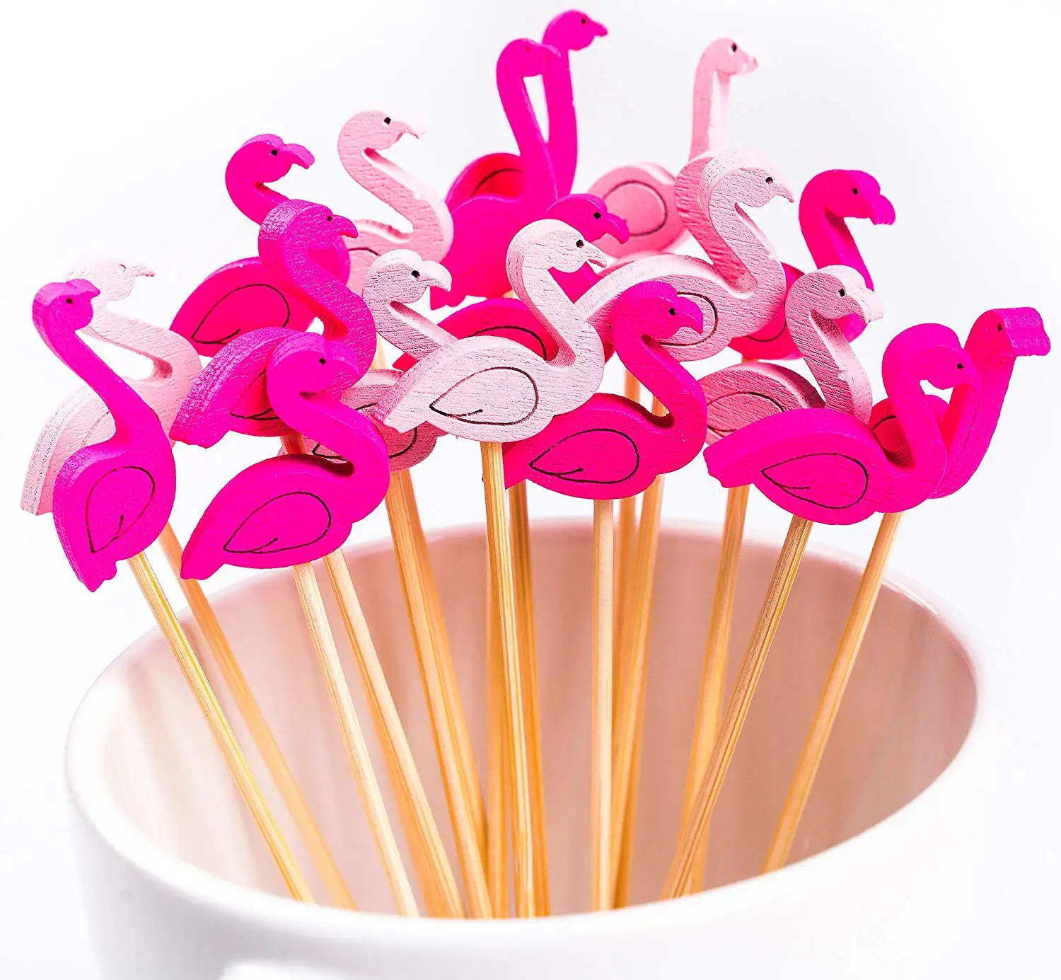 

METABLE 100count 4.7inch Cocktail Picks Handmade Bamboo Toothpicks FOR birthday summer theme party decoration (Flamingo)