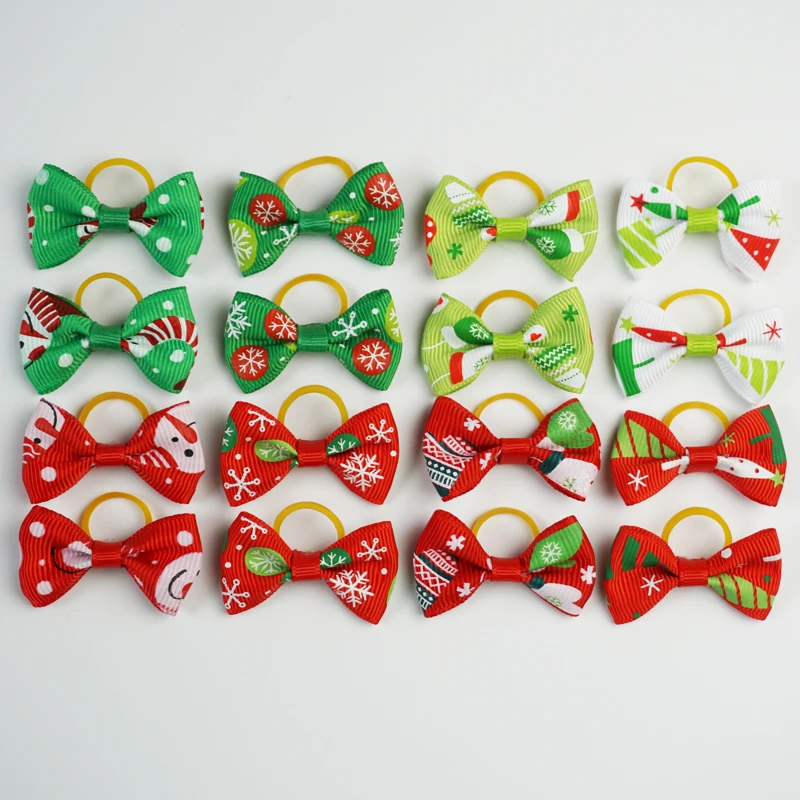

(20 pieces/lot) Christmas Products For Pet Cute Ribbon Dog Hair Bows 8 Colors Small Large Dogs Cat Hair Accessories