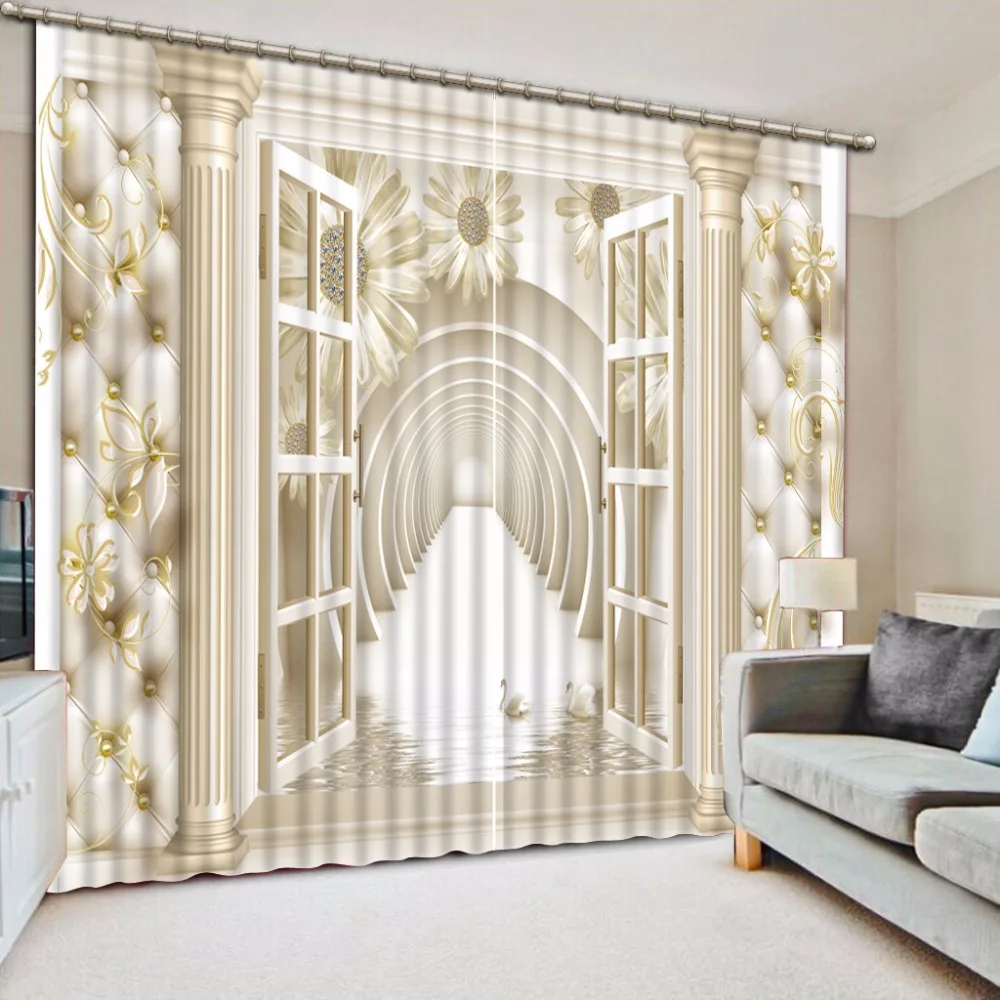 New Custom 3D Beautiful Natural Beautiful roman custom curtain bedding