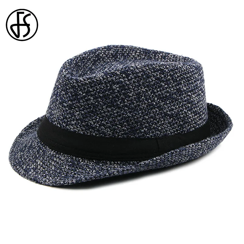 

FS Autumn Winter Mens Felt Cap Panama Hat Trilby 2018 Vintage Classic Male Short Brim Jazz Hat Casual Caps Black Brown