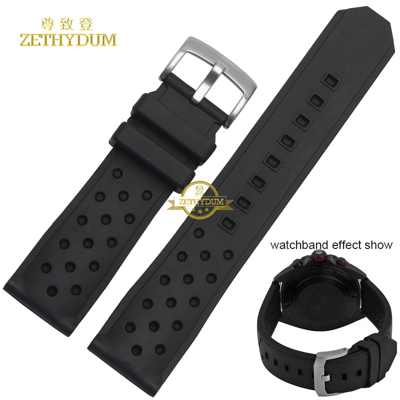 silicone rubber watchband waterproof black soft and comfortable sport Watch strap 22mm breathable holes belt for