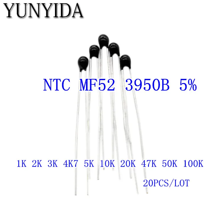 20pcs NTC MF52 MF52AT 1K 2K 3K 4 7 K 5K 10K 20K 47K 50K 100K + 5% 3950B термисторный резистор|ntc thermistor|thermistor ntcntc