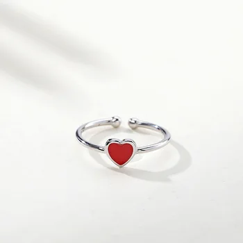 

925 Sterling Silver Red Heart Rings For Women Personality Retro Big Open Finger Rings Anillos