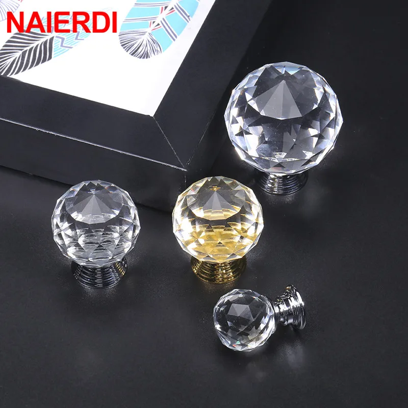 dorado Tirador redondo de cristal de 30 mm para puerta de armario de cocina con tornillos