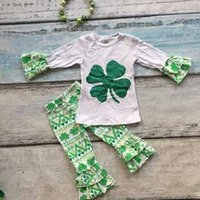Printemps saint patty TENUES filles boutique de vêtements filles coton St. Patrick jour costume complet aztèque pantalon avec correspondant arc et collier