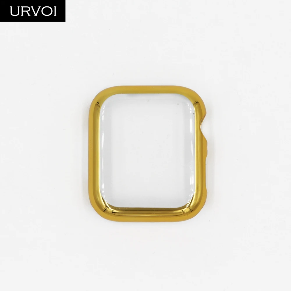 URVOI полное покрытие для Apple Watch series 5 4 3 пластиковый чехол Защита экрана для iWatch Тонкий чехол с гальваническим покрытием 40 44 мм - Цвет: Gold