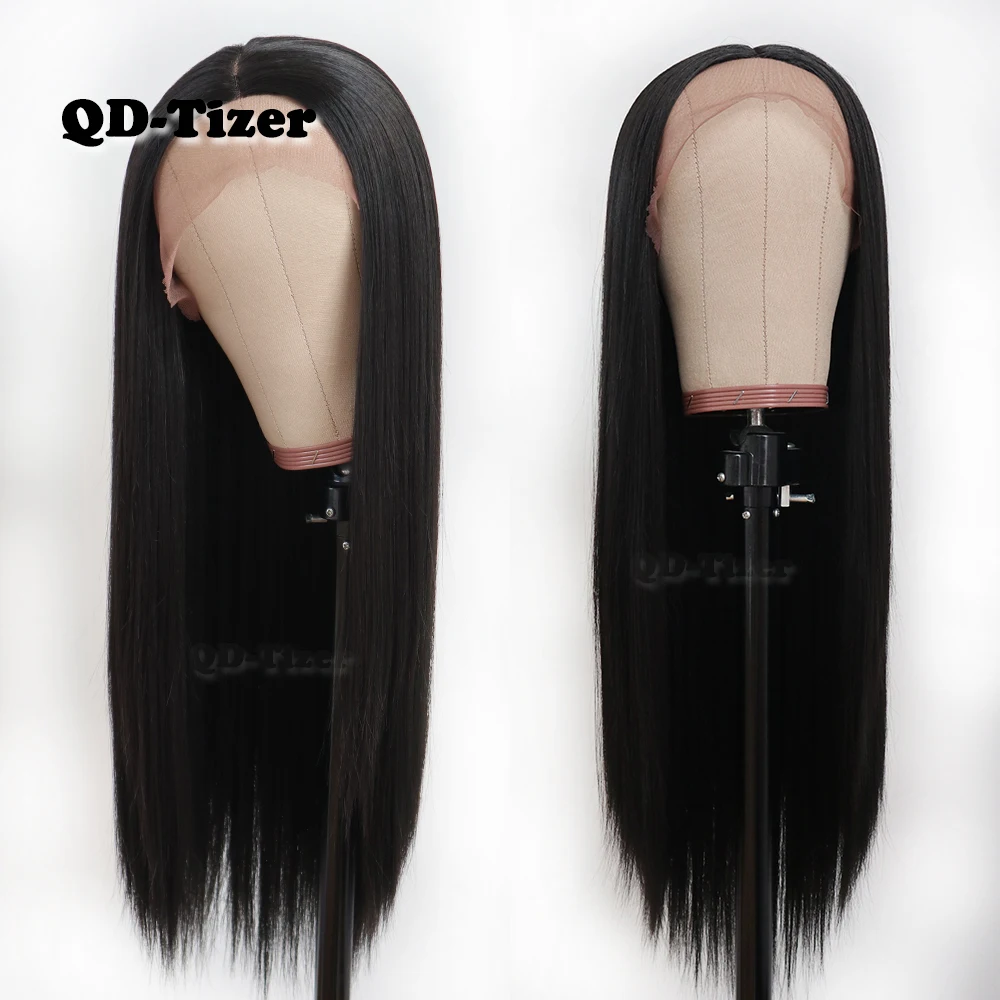 QD-Tizer Hair Long Straight Hair Lace Wigs Natural Soft Hair Glueless Heat Resistant Synthetic Lace Front Wigs for Black Women