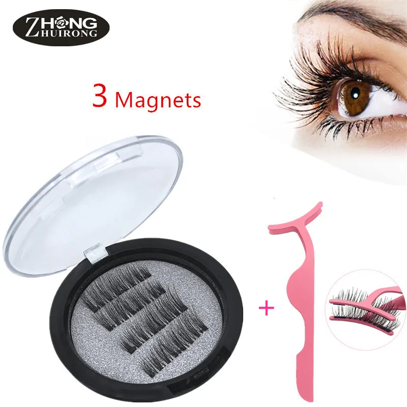 

Magnetic Eyelashes with 3 Magnets Natural Handmade 3D False Eyelashes Eyelash Extension with Eyelash Applicator KS02-3