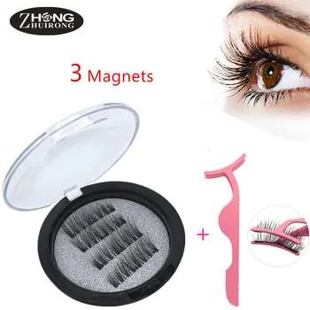 

Magnetic Eyelashes with 3 Magnets Natural Handmade 3D False Eyelashes Eyelash Extension with Eyelash Applicator KS02-3