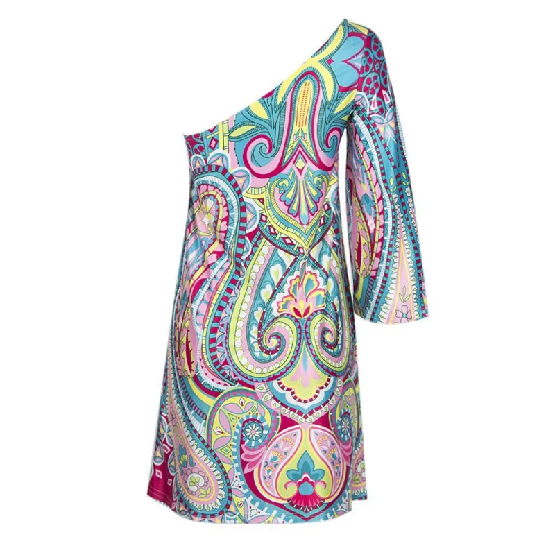 Nueva caliente Bohemia del vestido un hombro Slash cuello Vestidos atractivos mujeres vestido H34 Nueva caliente Bohemia del vestido un hombro Slash cuello Vestidos atractivos mujeres vestido H34