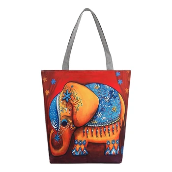 

FGGS-Women National wind printing Shoulder Handbag Two yellow elephants