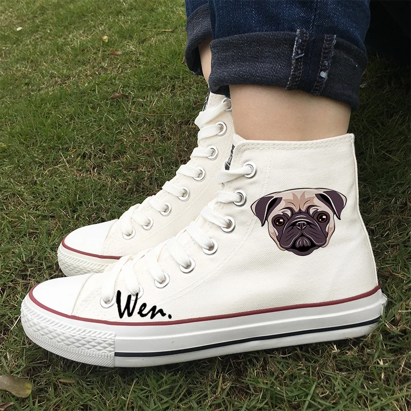 

Wen Design Skateboard Sneakers Honest Pug Pup Head High Top Women Men White Black 2 Colors Canvas Shoes for Boys Girls Gifts