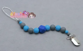 

MIYOCAR food grade silicone pacifier clip bllue gray silicone beads pacifier chain holder dummy clip chew beads pacifier clip