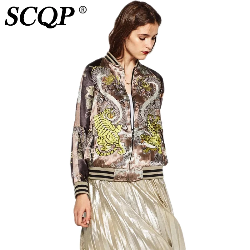 SCQP Women 2017 O Neck Zipper Pockets Spring Jackets