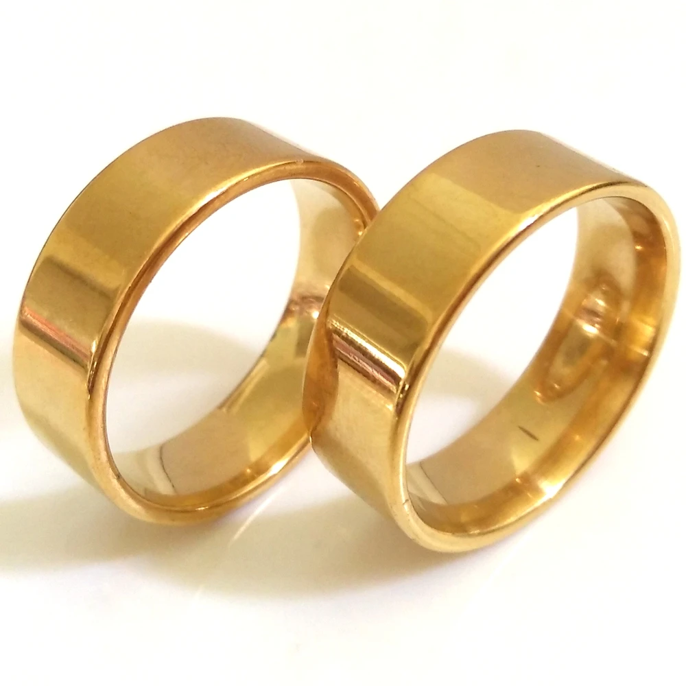 50pcs Gold Fine Polishing 8MM Flat Plain Unisex Band Rings Stainless Steel Jewelry Party Favor Lover's Gift Couples Ring |