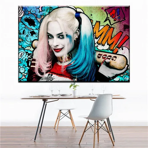 Premium Movie Borderless Movie/Crazy Harley Quinn Movie Canvas Painting Wall/Decal Set Vinyl Poster Print 
