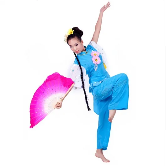 blue Embroidery Chinese Traditional dance costumes square dance yangko fan dance costumes stage performance clothing drum wear