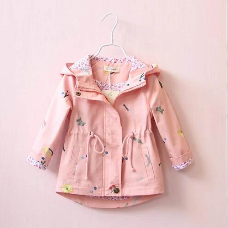 Куртки с вышитыми цветами для девочек; весенне-осенние куртки и пальто с капюшоном для новорожденных; детская одежда; ветровка для От 2 до 7 лет девочек