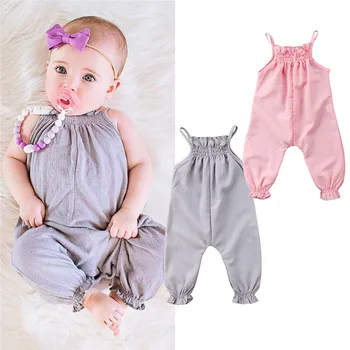

2019 Fashion Kids Baby Girls Strap Cotton Stretch Solid Romper Jumpsuit Harem Trousers Summer Clothes