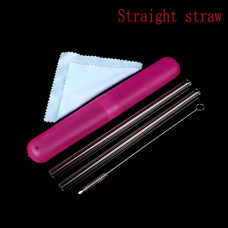 Straight straw 4 шт./компл. набор соломинок для стеклянной кружки Стеклянная солома с чистящей щеткой или соломенной коробкой экологически чистые многоразовые стеклянные питьевые - Цвет: Straight straw