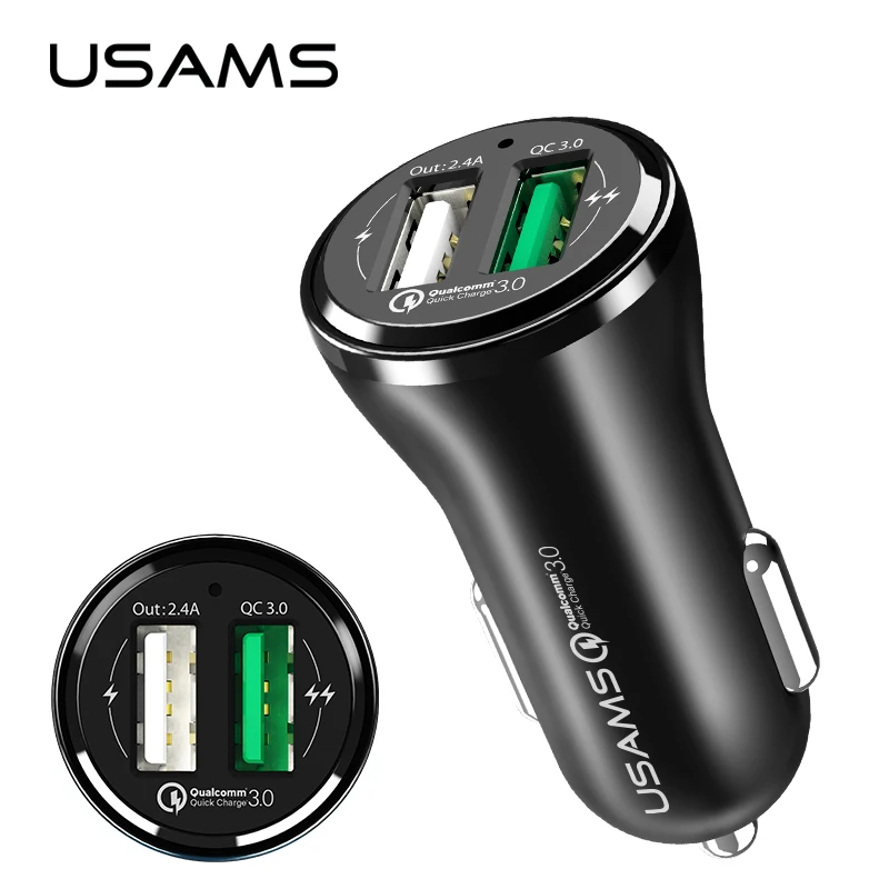 

USAMS 2 Ports QC 3.0 Car Charger Qualcomm 3.0 Phone Quick Car-Charger Compatible 2.0 Quick Fast Car Charger for Samsung Xiaomi