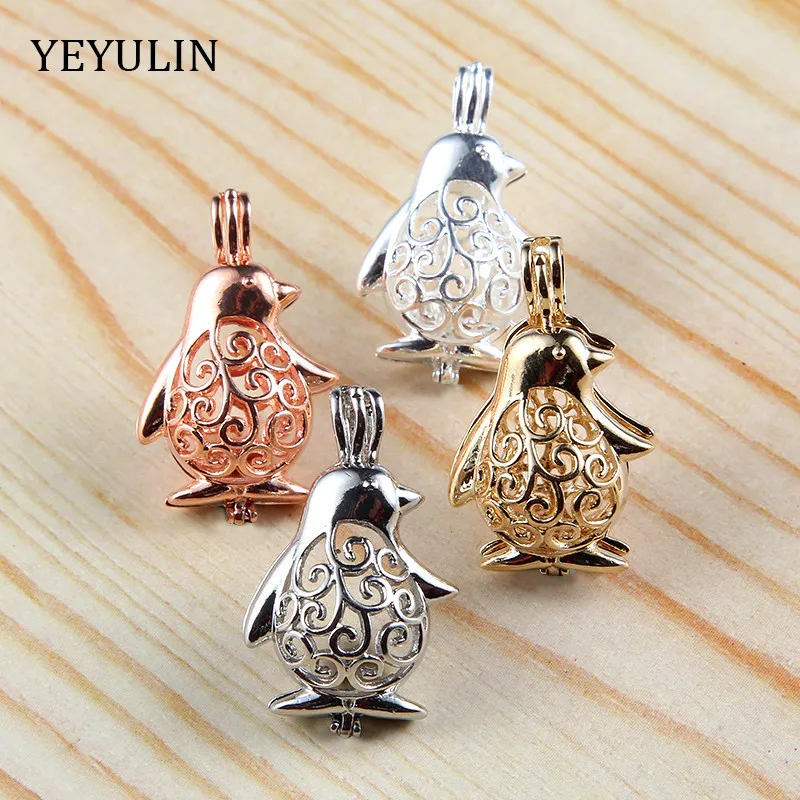 

High Quality Perfume Aroma Diffuser penguin Shaped Cu Copper Zircon Locket Pendant For Making Jewelry DIY