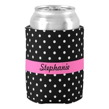 Белые круглые точки и черный фон неопреновый термомешок для банок пользовательское имя для влюбленных свадьбы и Валентина подарок услуга Термосумка для напитков