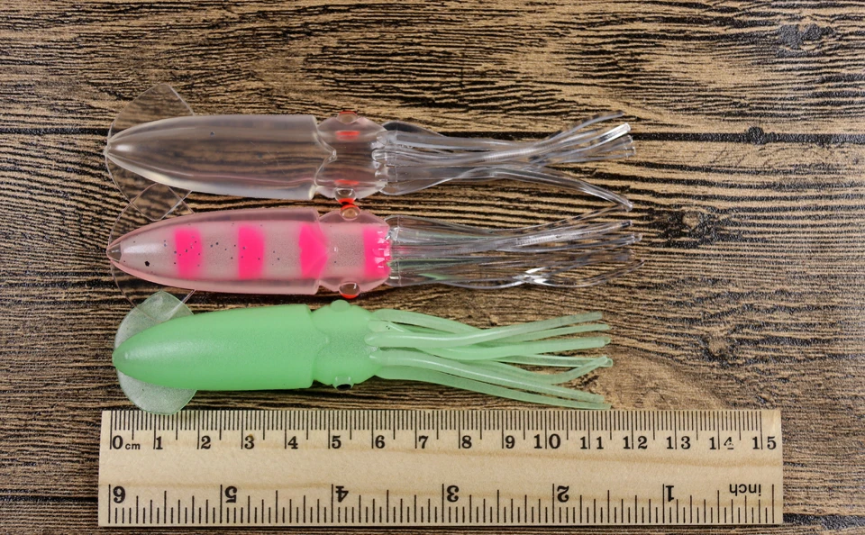 Bimoo 1 пакетик = 4 шт 12 см Мягкая наживка-кальмар игра для ловли на крючок Приманка для ловли морской рыбы Осьминог светящийся прозрачный розовый для DIY буровой установки