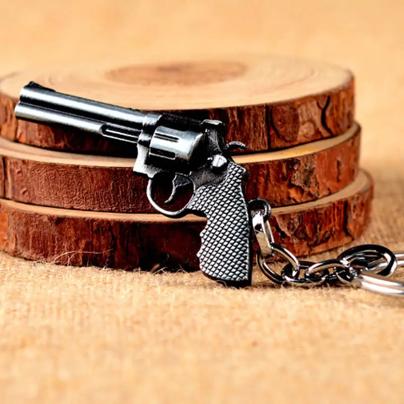 TIOODRE Cool Revolver Pistol Weapon Gun Model Metal Keyring Keychain Mini Key Ring Car Key Chain Ring Holder Souvenir for Gift