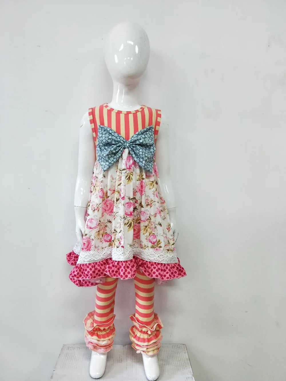 New Arrival Girls 2 Pcs Summer Clothing Floral Bow Dress Stripes Icing Cotton Ruffle Pants Remake Children Outfits 2GK712-052 HTB17zgJn8fH8KJjy1Xbq6zLdXXaE - New Arrival Girls 2 Pcs Summer Clothing Floral Bow Dress Stripes Icing Cotton Ruffle Pants Remake Children Outfits 2GK712-052