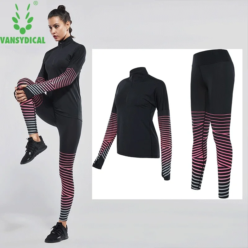 

Vansydical 2018 Printed Yoga Sets Long Sleeve Shirts and Compression Leggings Breathable Running Fitness Suits 2 pcs Sports Kits