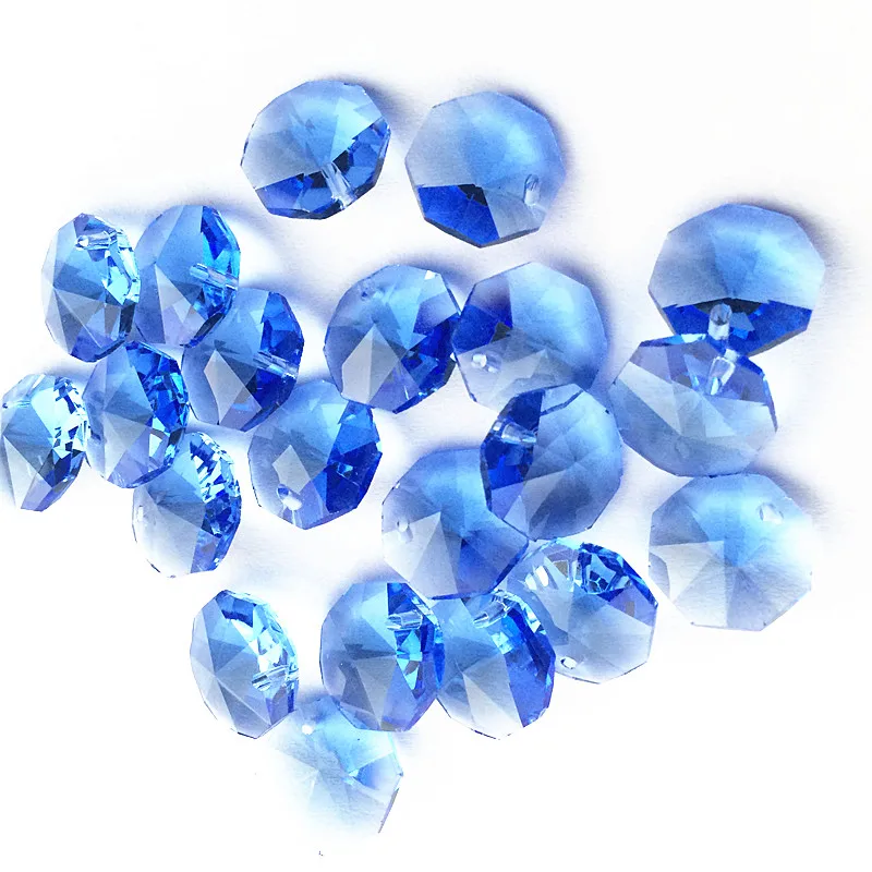 100 Blue Crystal Prisms Chandelier Decor Parts Faceted Snowflake Glass Bead 14mm 
