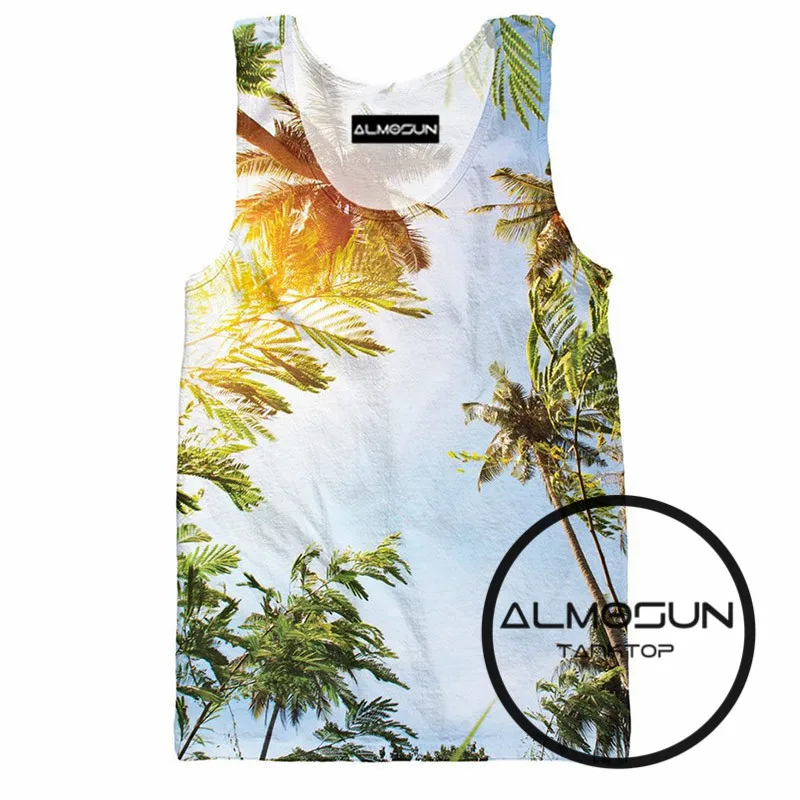 

ALMOSUN Palm Trees 3D All Over Print Tank Tops Hot Summer Sleeveless Hipster Hip Hop Funny Casual Street Wear Top Tee for Men