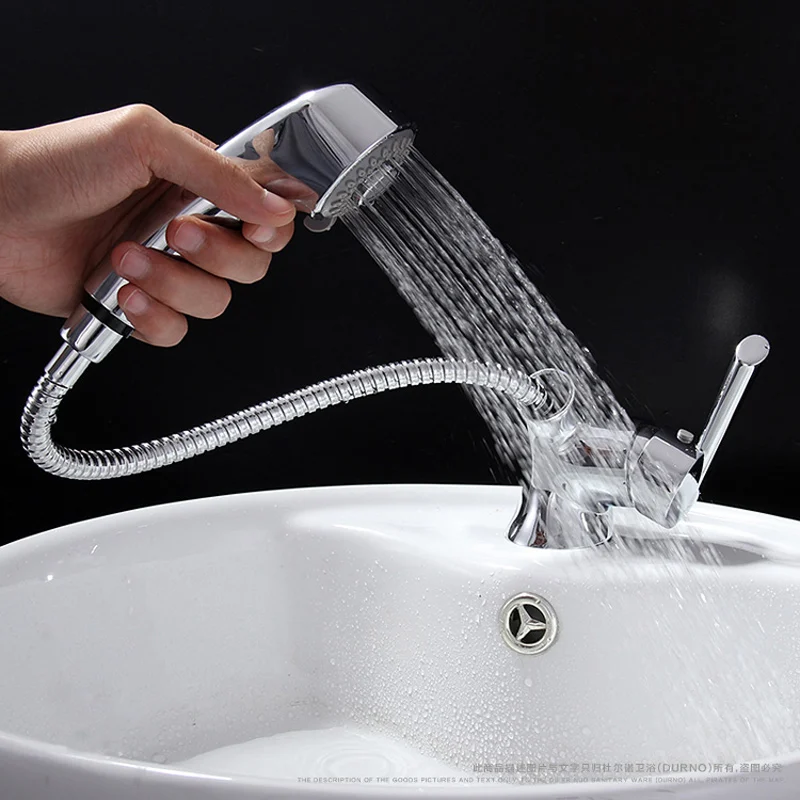 

Copper Pull-out type basin faucet stretchable telescopic belt shower bathroom counter basin faucet Shampoo cold and hot mixer