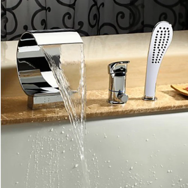 Chrome Finished 3pcs Waterfall Spout Bathroom Bath Tub Faucet