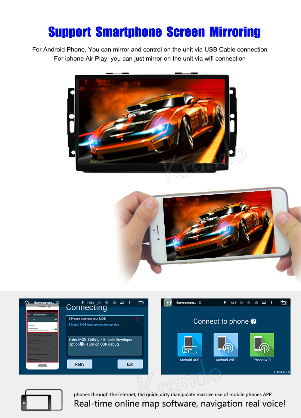 Krando Android car radio gps navigation multimedia system for Crysler 300C 2005 2006 2007 (2)