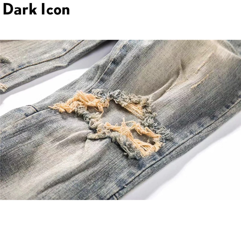 Ripped Jeans DARK ICON Ripped Side Zipper Jeans Men New Stonewashed Destroyed Men's Jeans