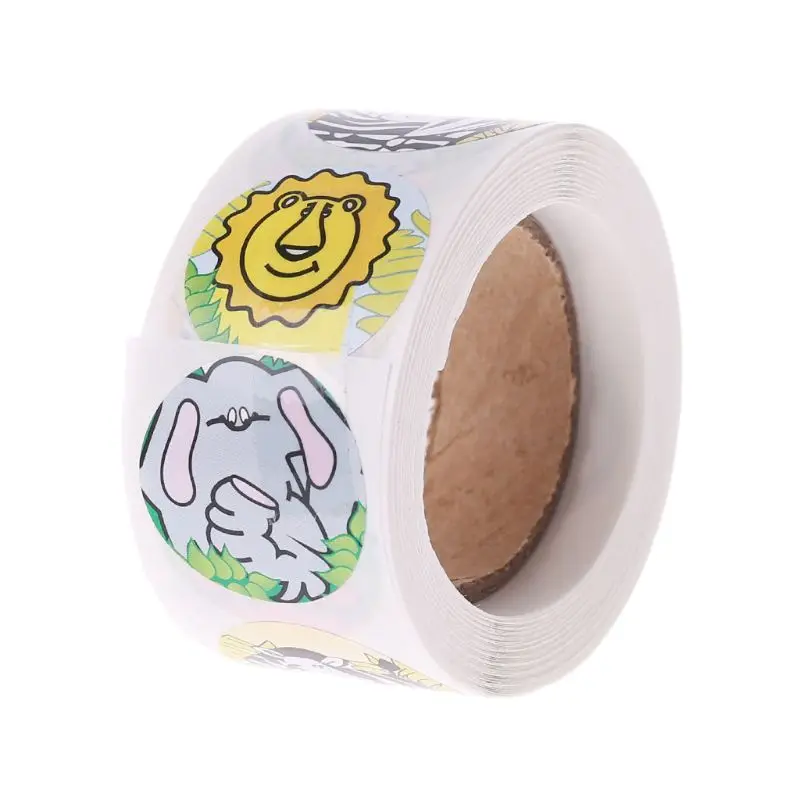 

500Pcs 1 Inch Roll Sealing Stickers Animal print Adhesive Labels Packing Tag Baking Scrapbook Kids Party Birthday Gift Candy Bag