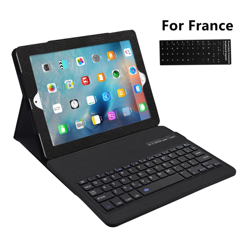 Беспроводная Bluetooth Клавиатура Защитный чехол для iPad Air 2 для iPad 5 6 съемный кожаный чехол подставка с клавиатурой наклейка - Цвет: black for France