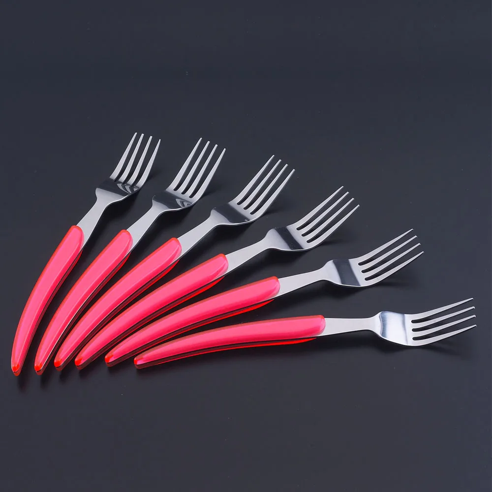 Christmas Gift Hot 6 pcs/lot Stainless Steel Dinner Fork Set Pink