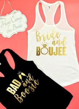 

Personalized TEXT Bride and Boujee wedding Bride bridesmaind t shirts Bachelorette tanks tops gifts bridal vests party favors