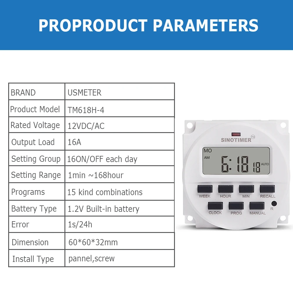 TM618H 12VDC AC Еженедельный программируемый цифровой электронный таймер выключение реле таймера задержки интервал Таймер Время работы