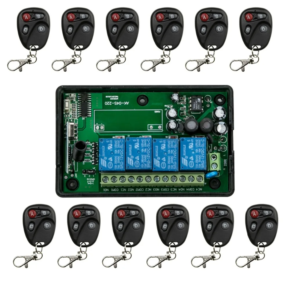 

New AC85v 110V 220V 230V 250V 4CH Wireless Remote Control Switch System 1*Receiver and 12*Transmitter Applicance Garage Door